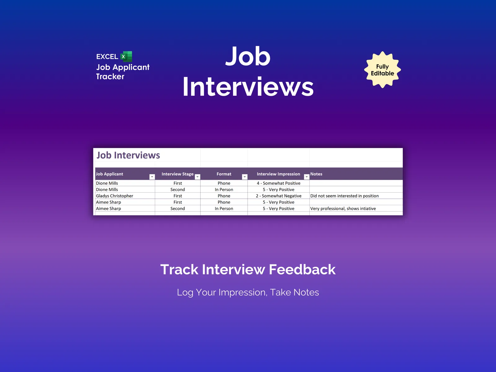 Job Applicant Tracker - Excel - Interviews