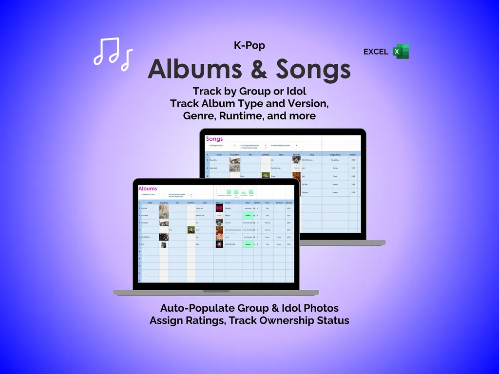 K-Pop Tracker - Excel - Albums and Songs