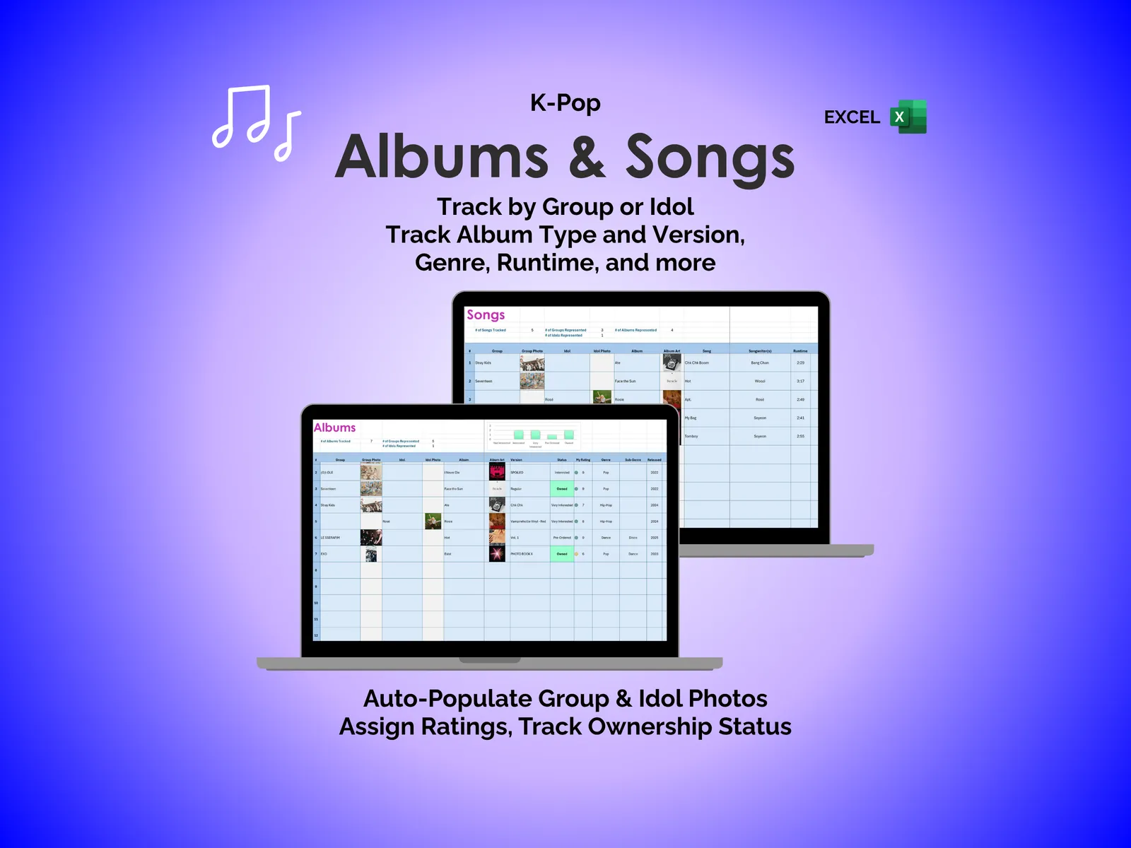 K-Pop Tracker - Excel - Albums and Songs