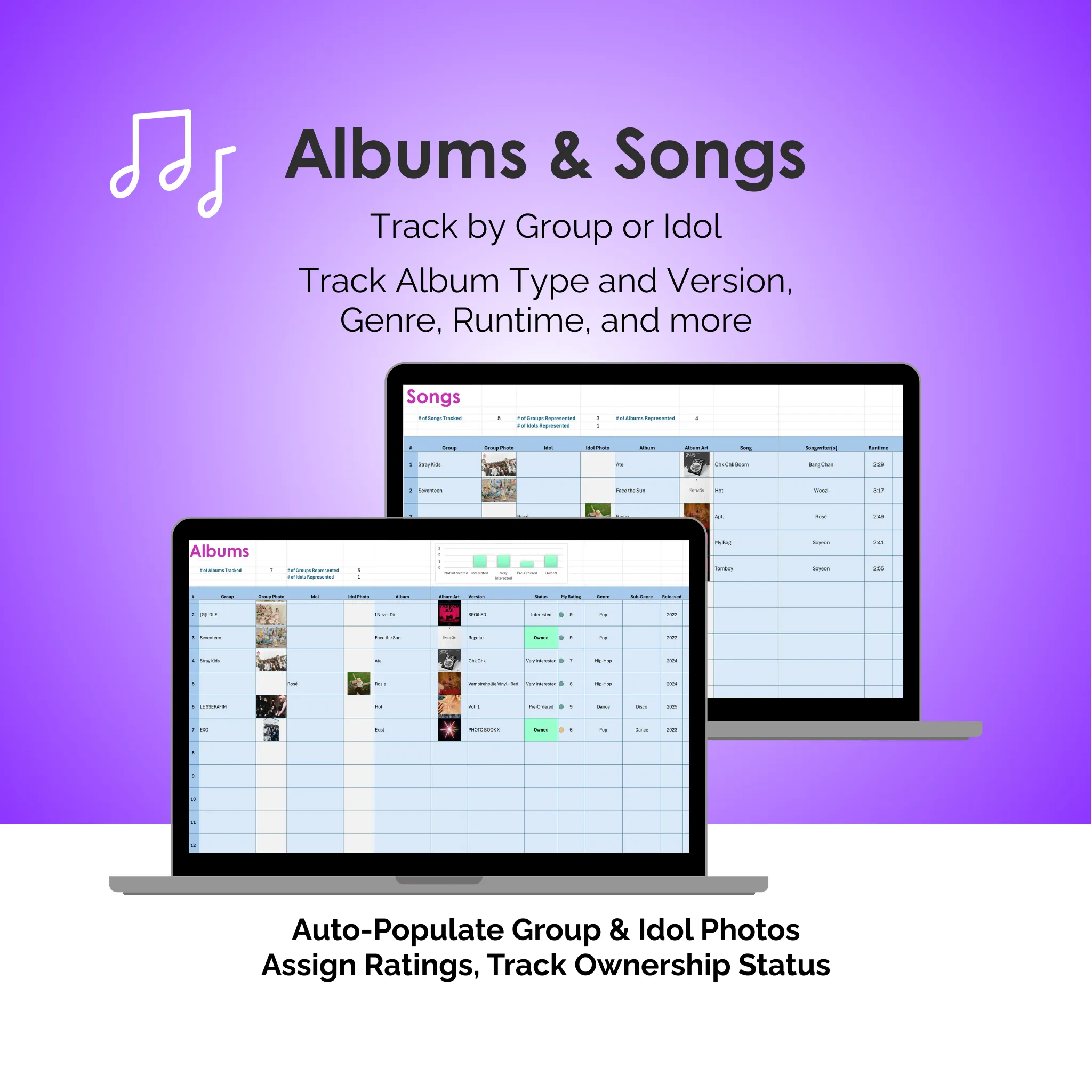 K-Pop Tracker - Excel - Albums and Songs