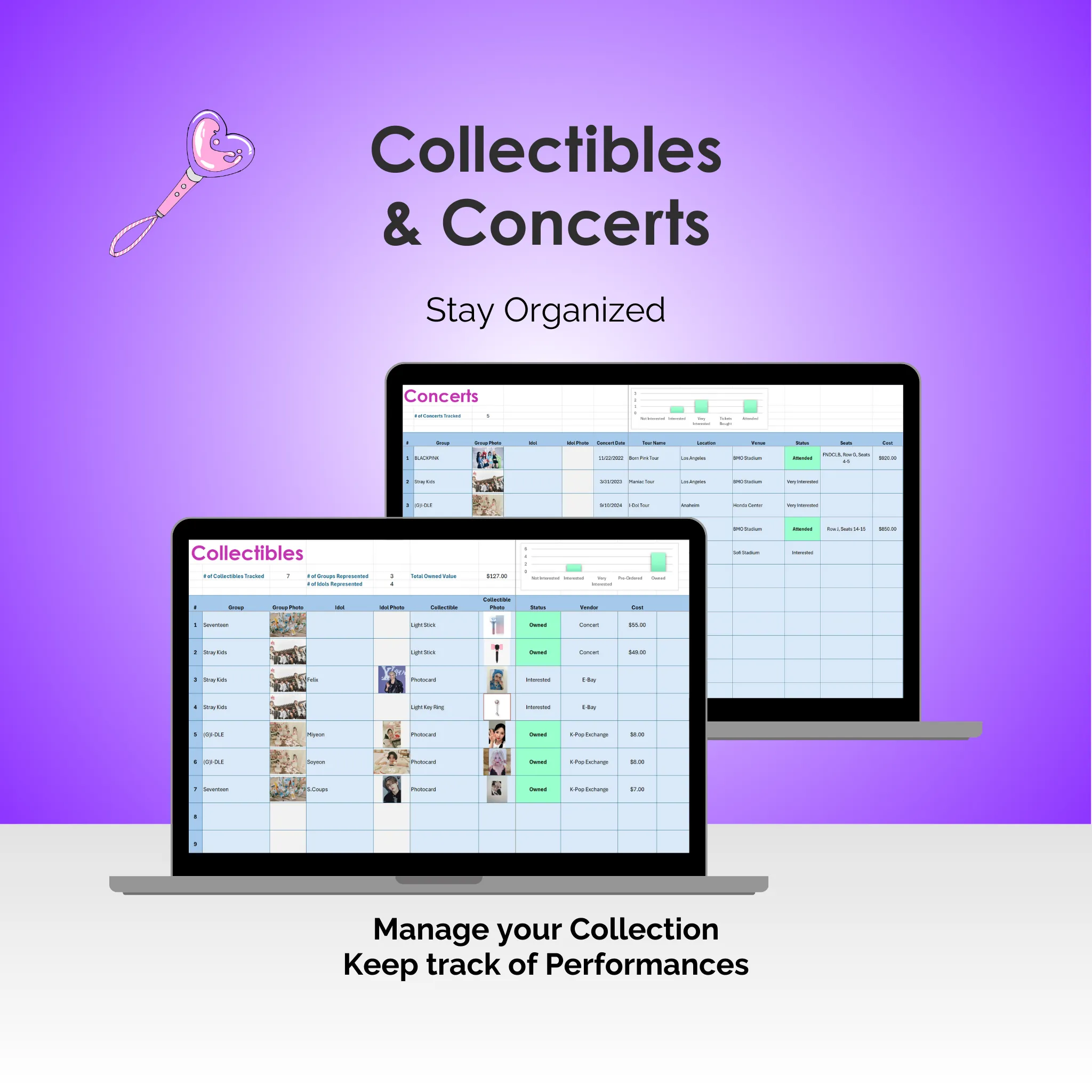 K-Pop Tracker - Excel - Collectibles and Concerts