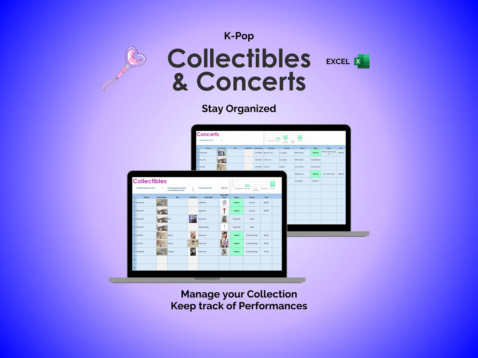 K-Pop Tracker - Excel - Collectibles and Concerts