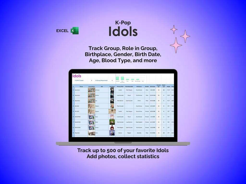 K-Pop Tracker - Excel - Idols