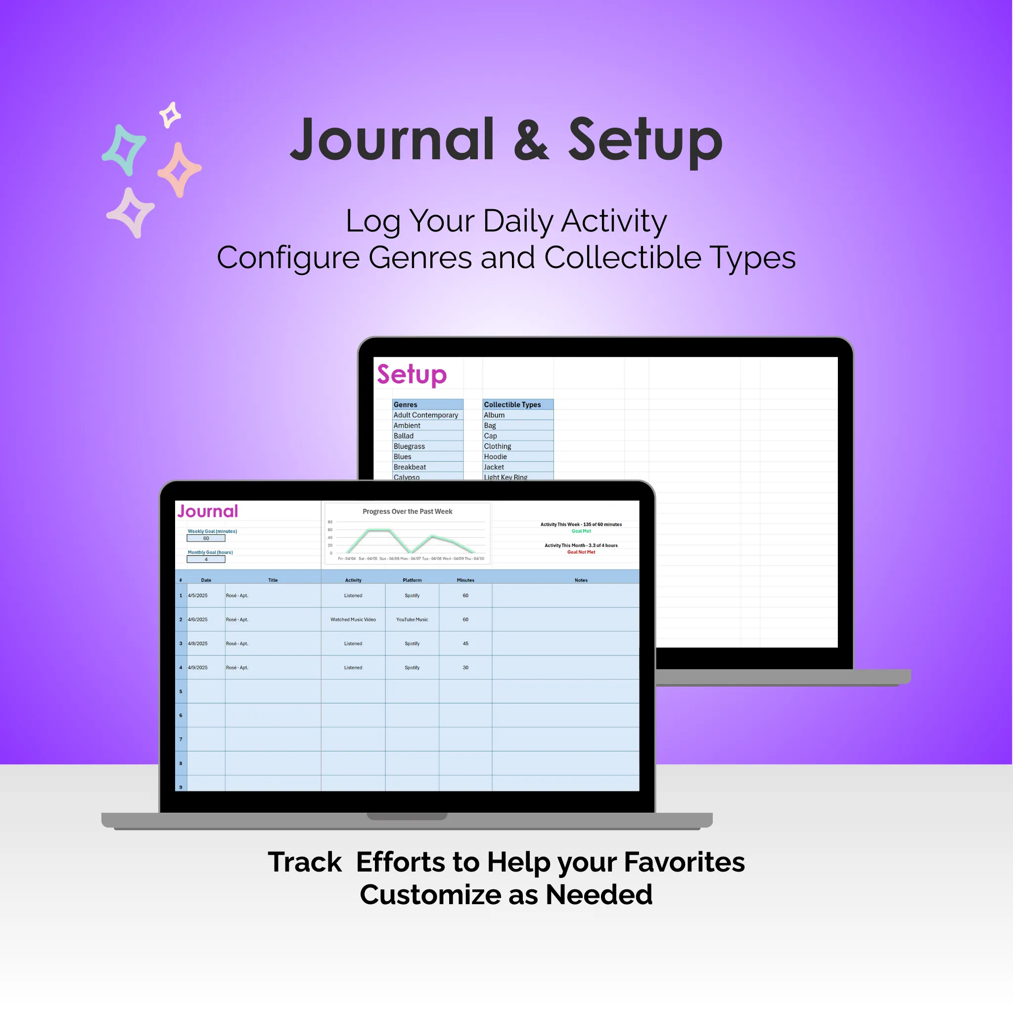 K-Pop Tracker - Excel - Journal and Setup