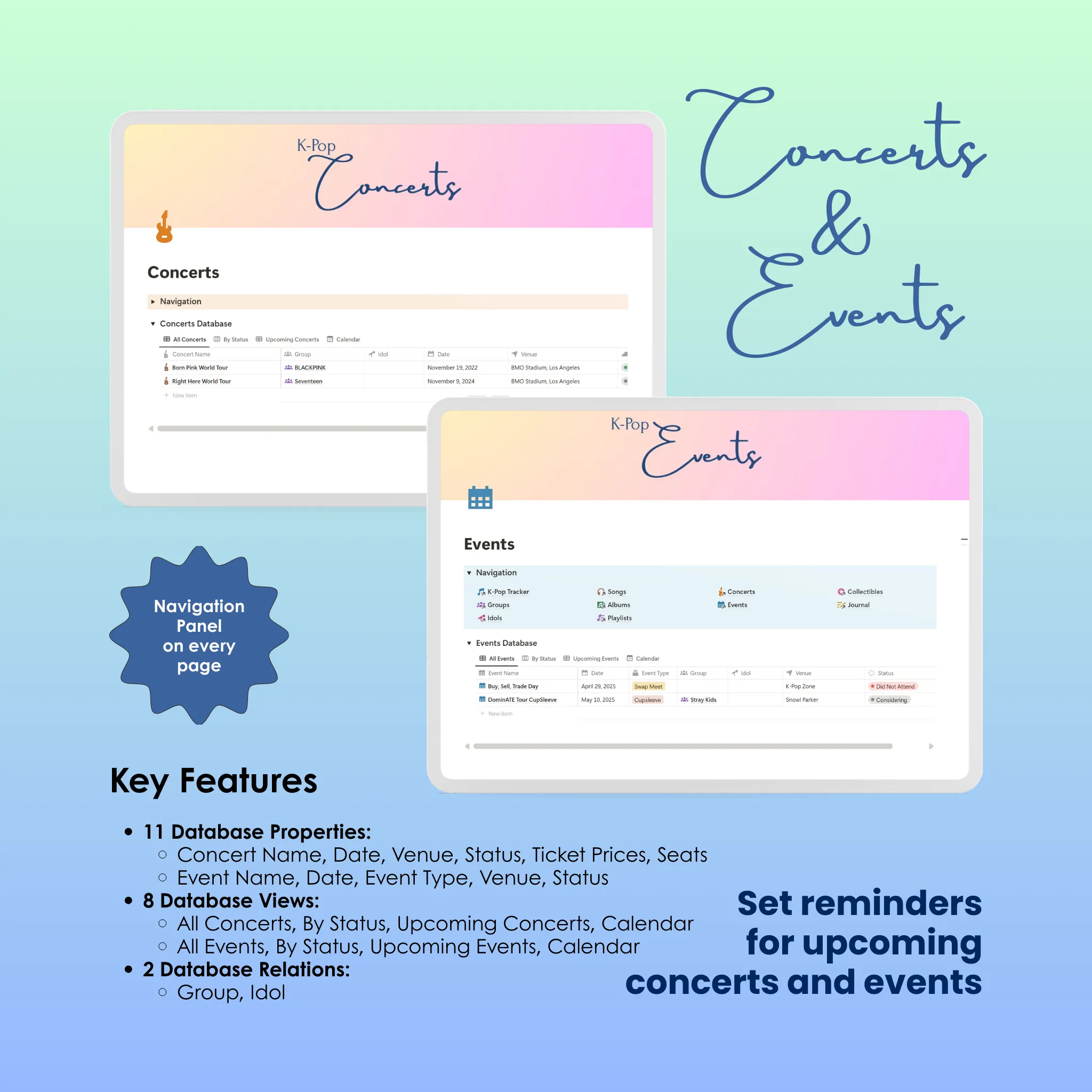 K-Pop Tracker - Notion - Concerts and Events