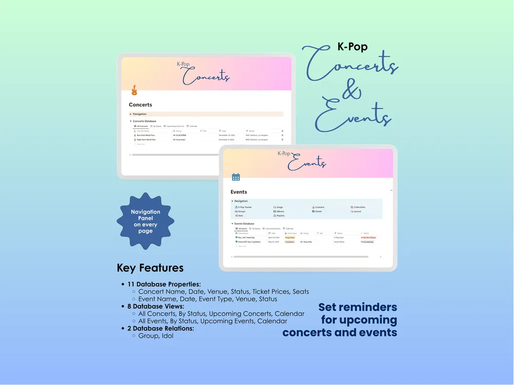 K-Pop Tracker - Notion - Concerts and Events
