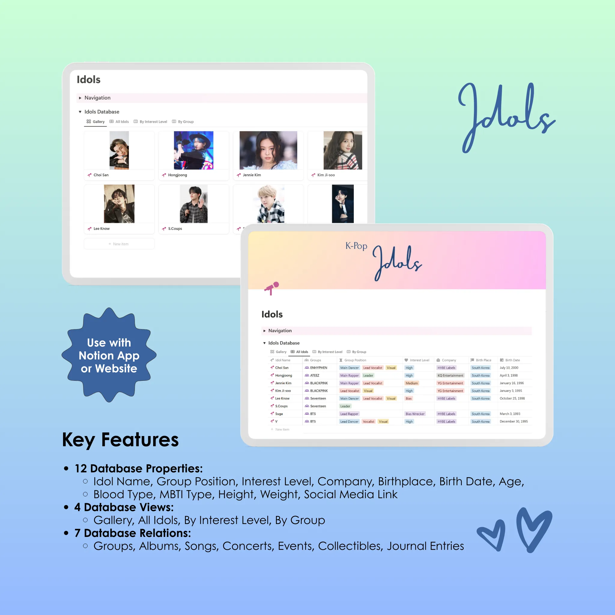K-Pop Tracker - Notion - Idols