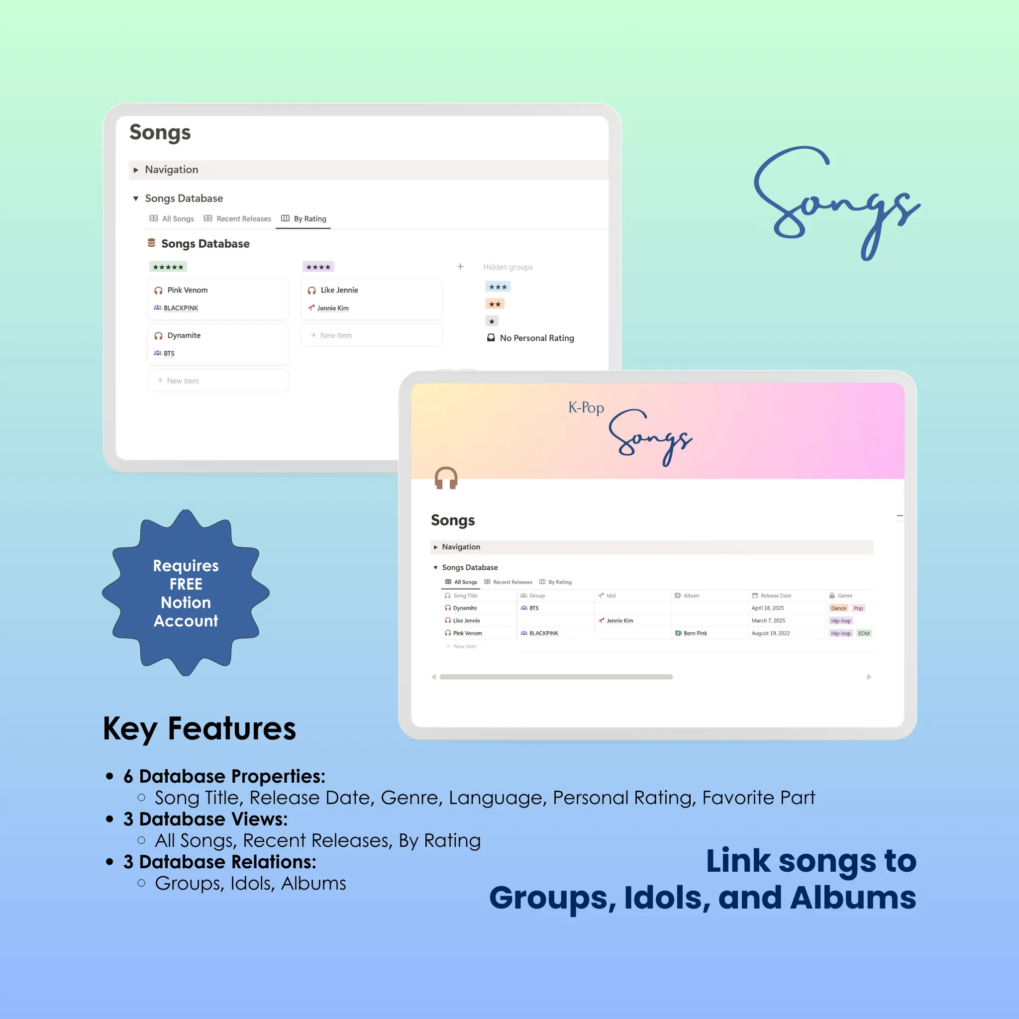 K-Pop Tracker - Notion - Songs