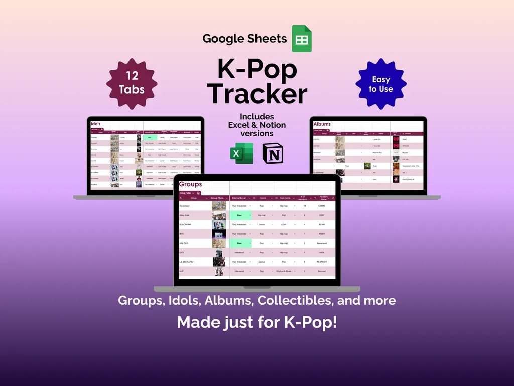 K-Pop Tracker - Sheets - Made Just for K-Pop