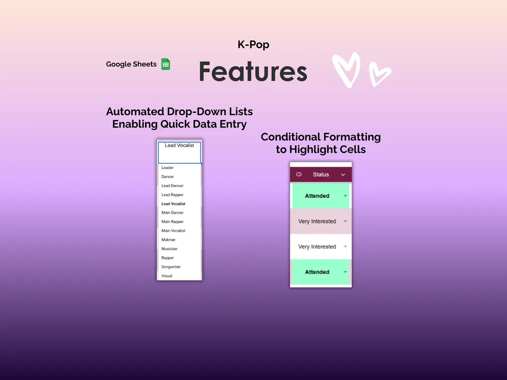 K-Pop Tracker - Sheets - Features