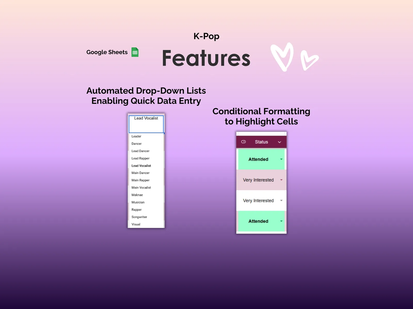 K-Pop Tracker - Sheets - Features