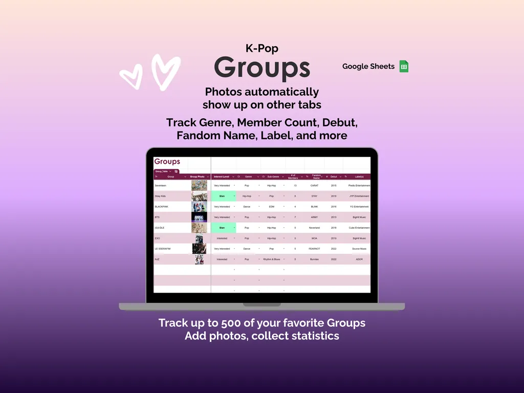 K-Pop Tracker - Sheets - Groups