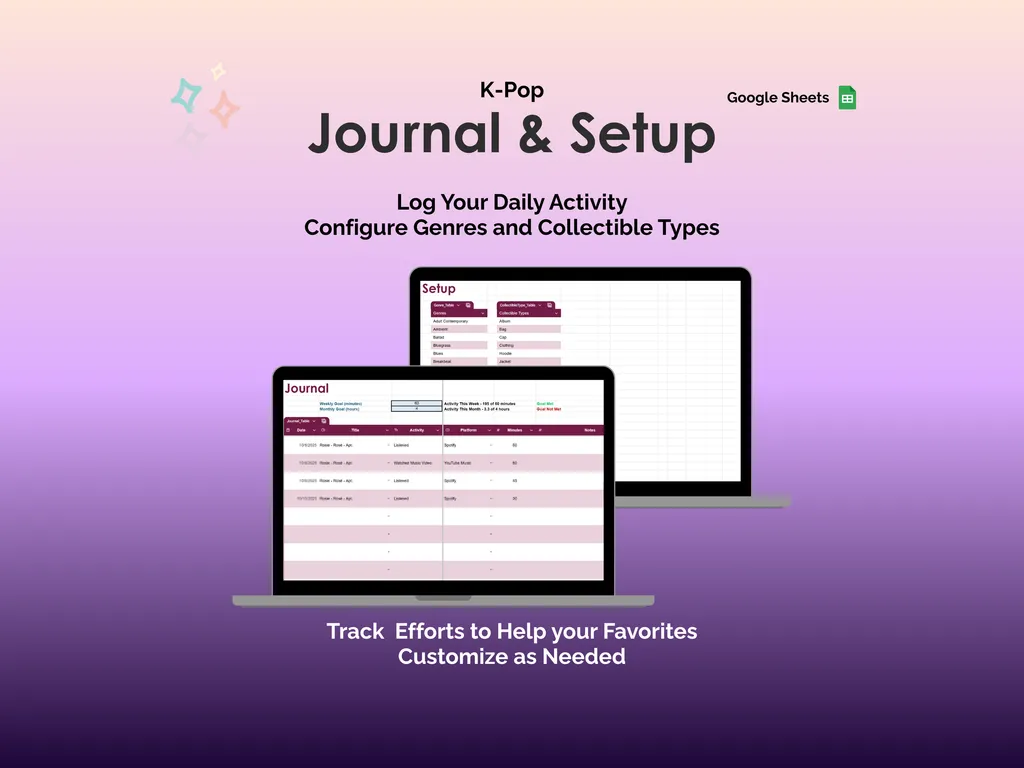 K-Pop Tracker - Sheets - Journal and Setup
