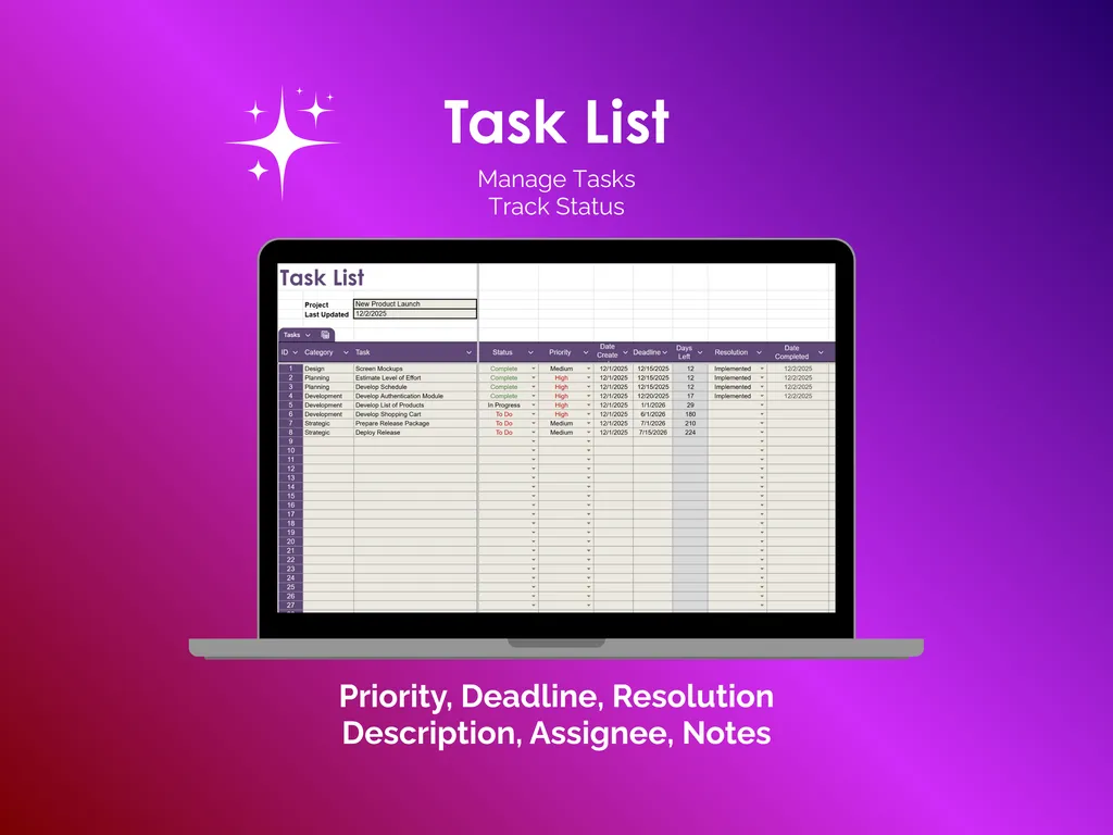 Kanban Board - Sheets - Task List
