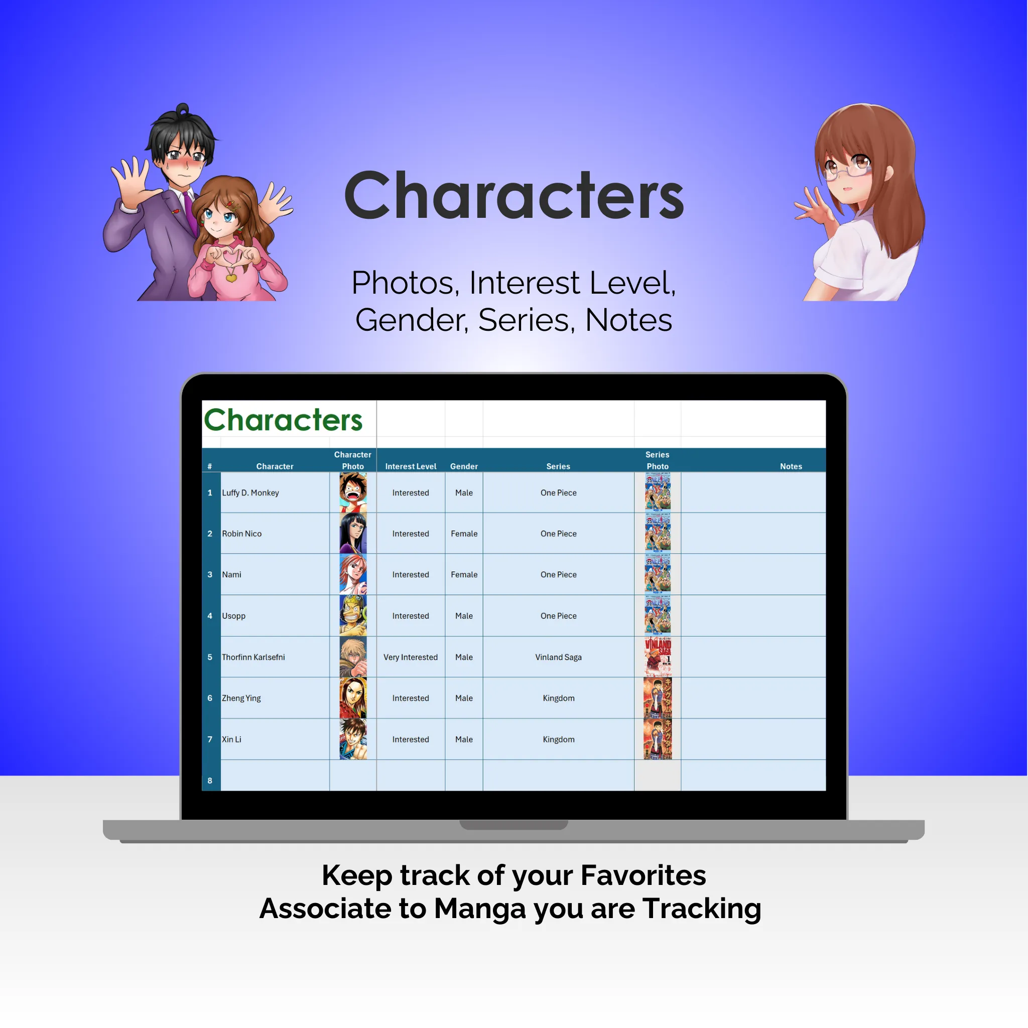 Manga Tracker - Excel - Characters