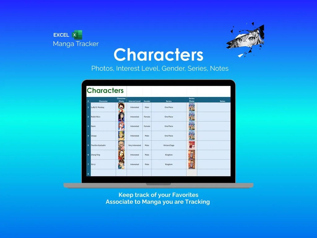Manga Tracker - Excel - Characters