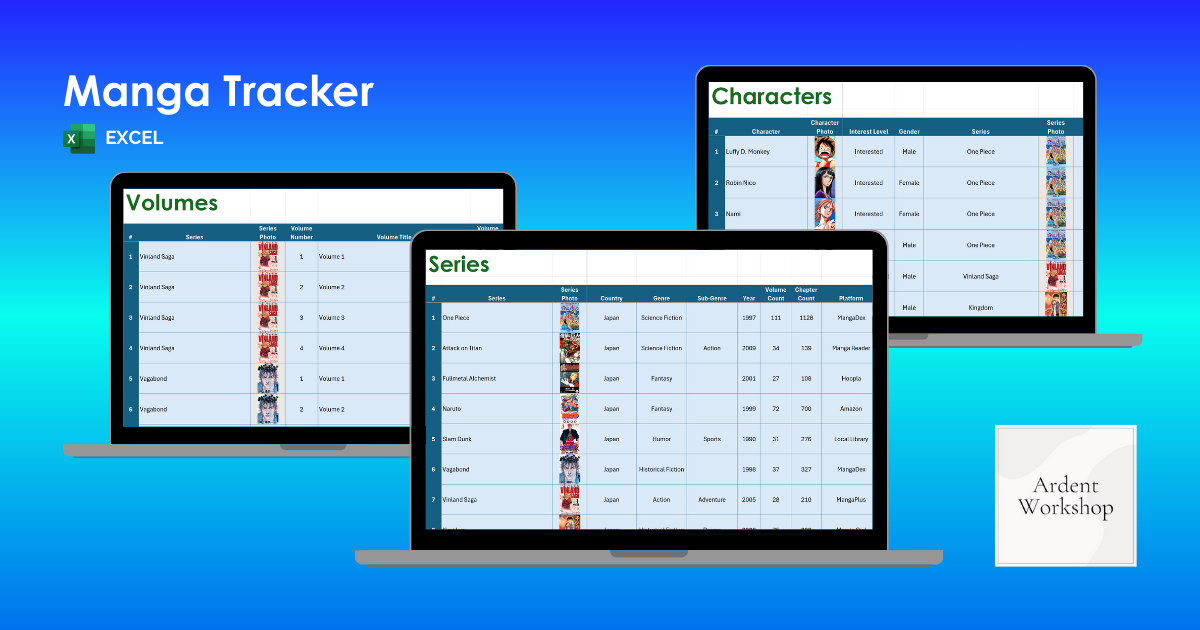 Manga Tracker - Excel | Ardent Workshop