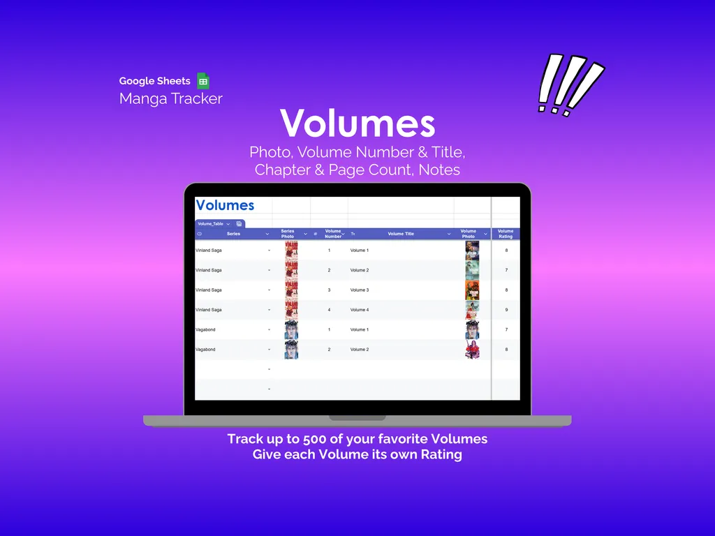 Manga Tracker - Sheets - Volumes