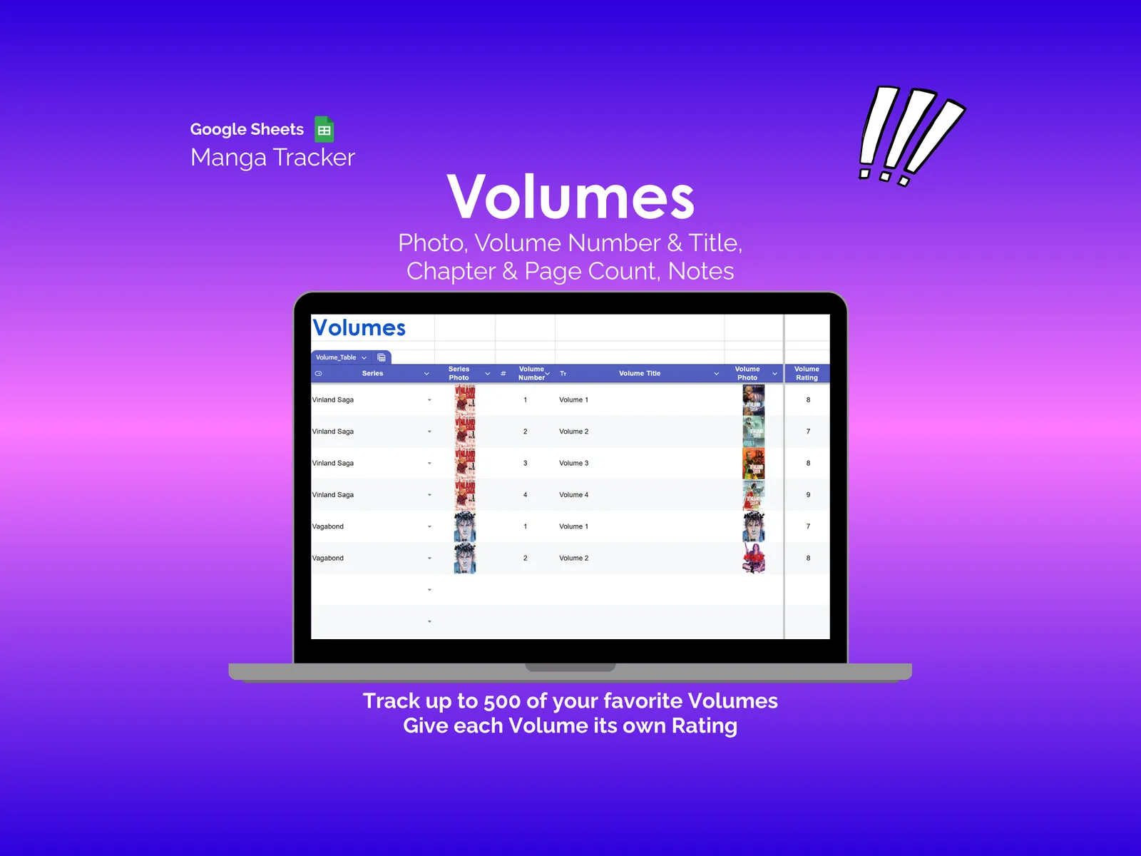 Manga Tracker - Sheets - Volumes