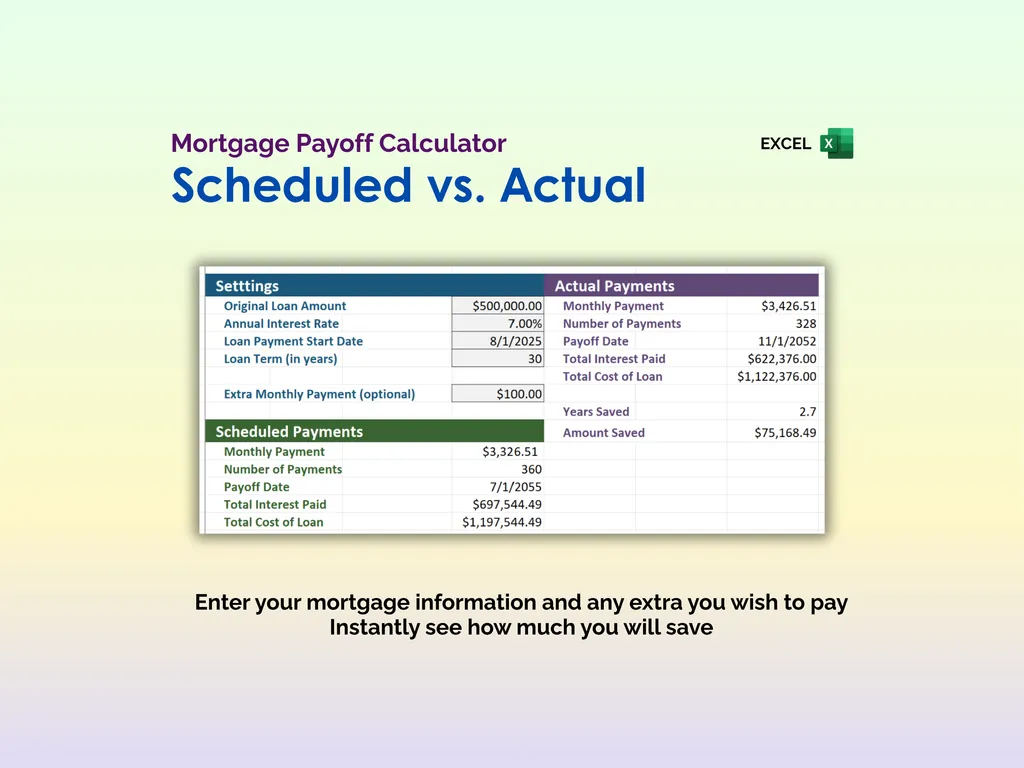 Mortgage Payoff Tracker - Excel - Data