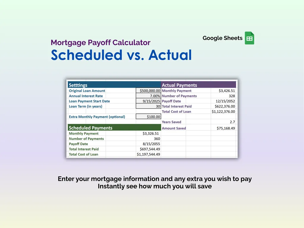 Mortgage Payoff Tracker - Sheets - Data