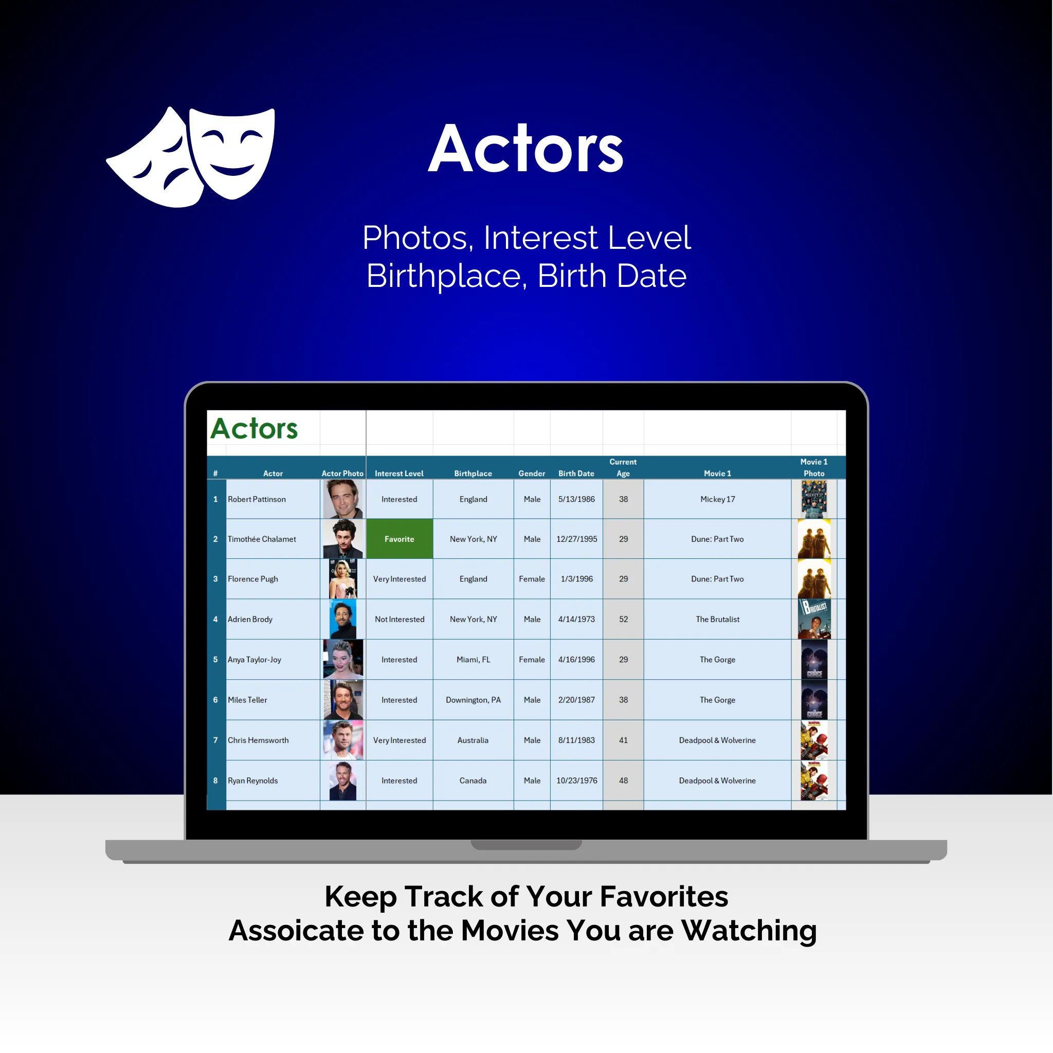Movie Tracker - Excel - Actors