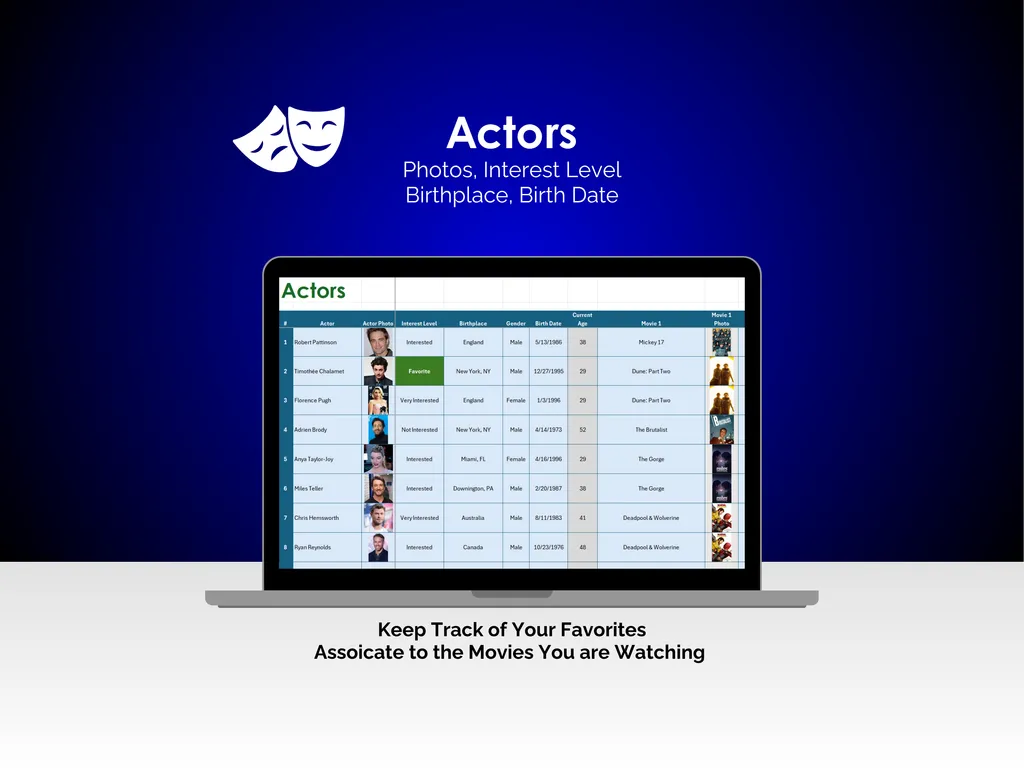 Movie Tracker - Excel - Actors