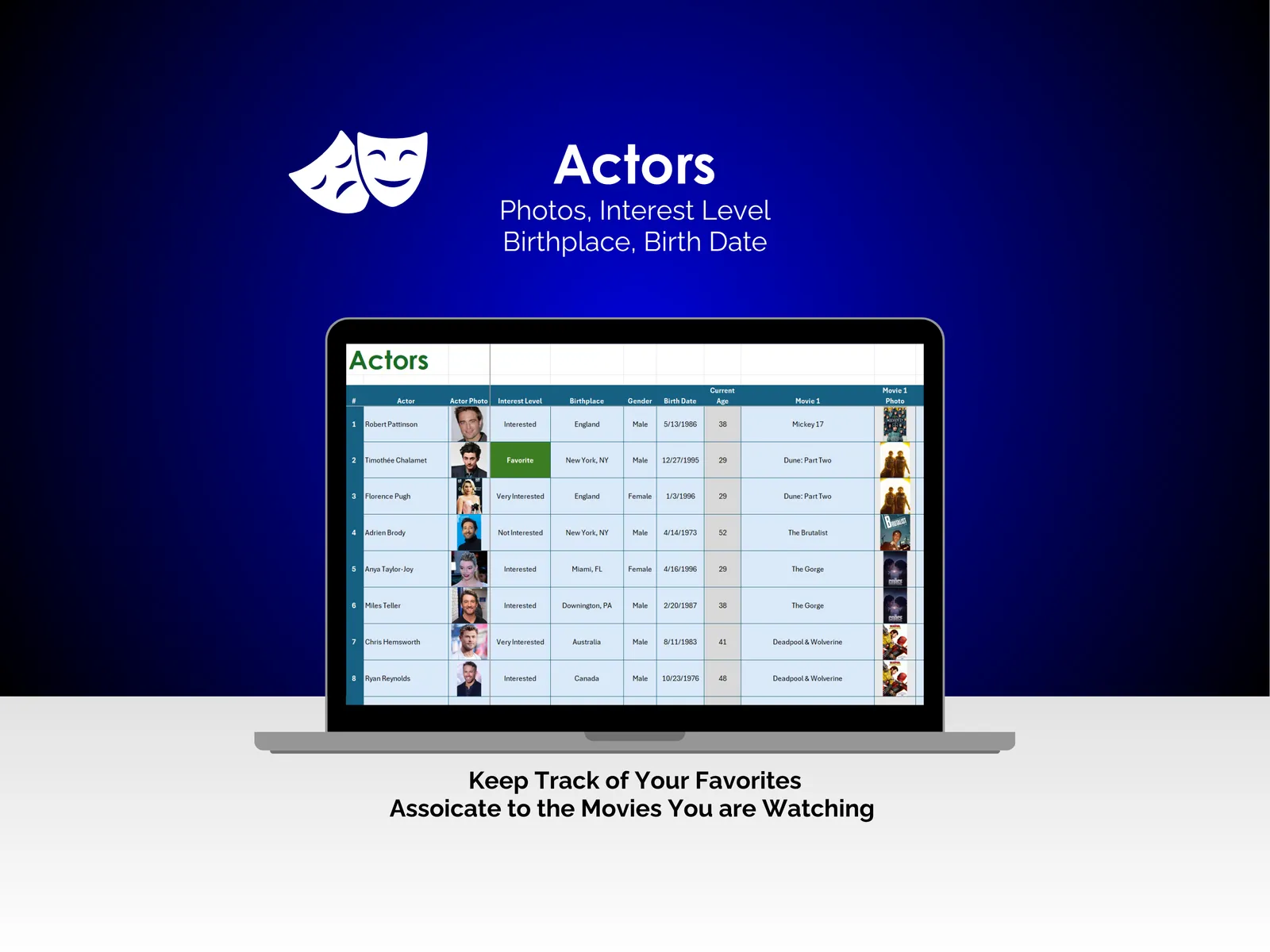 Movie Tracker - Excel - Actors