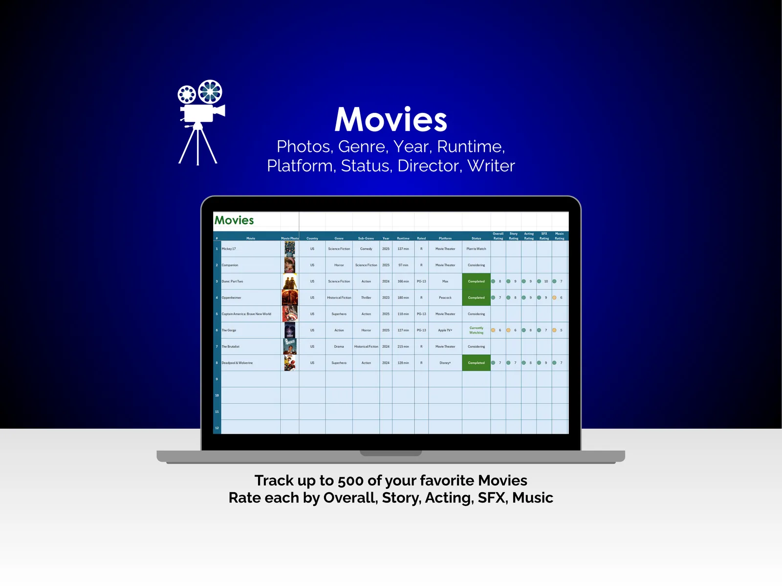 Movie Tracker - Excel - Movies