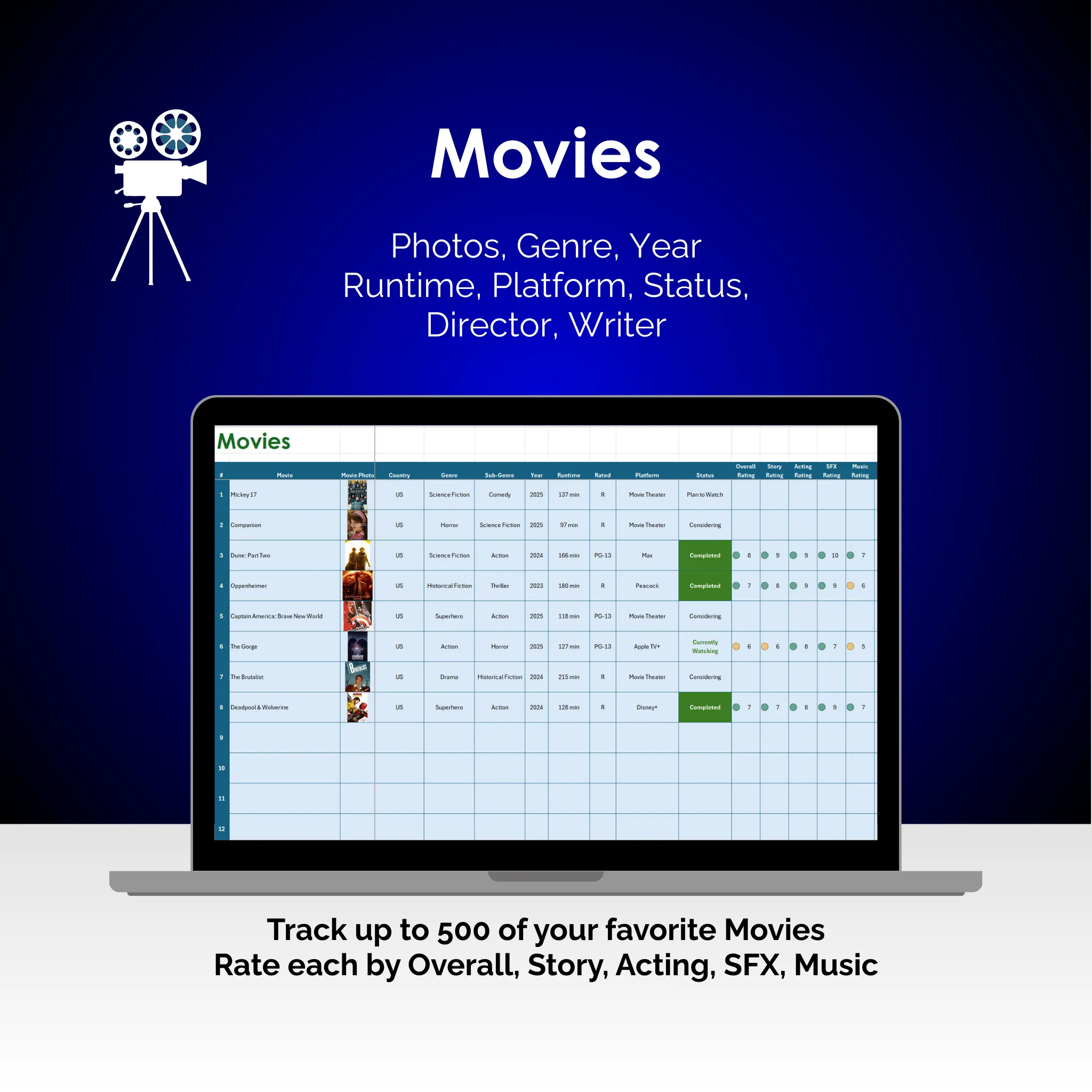 Movie Tracker - Excel - Movies