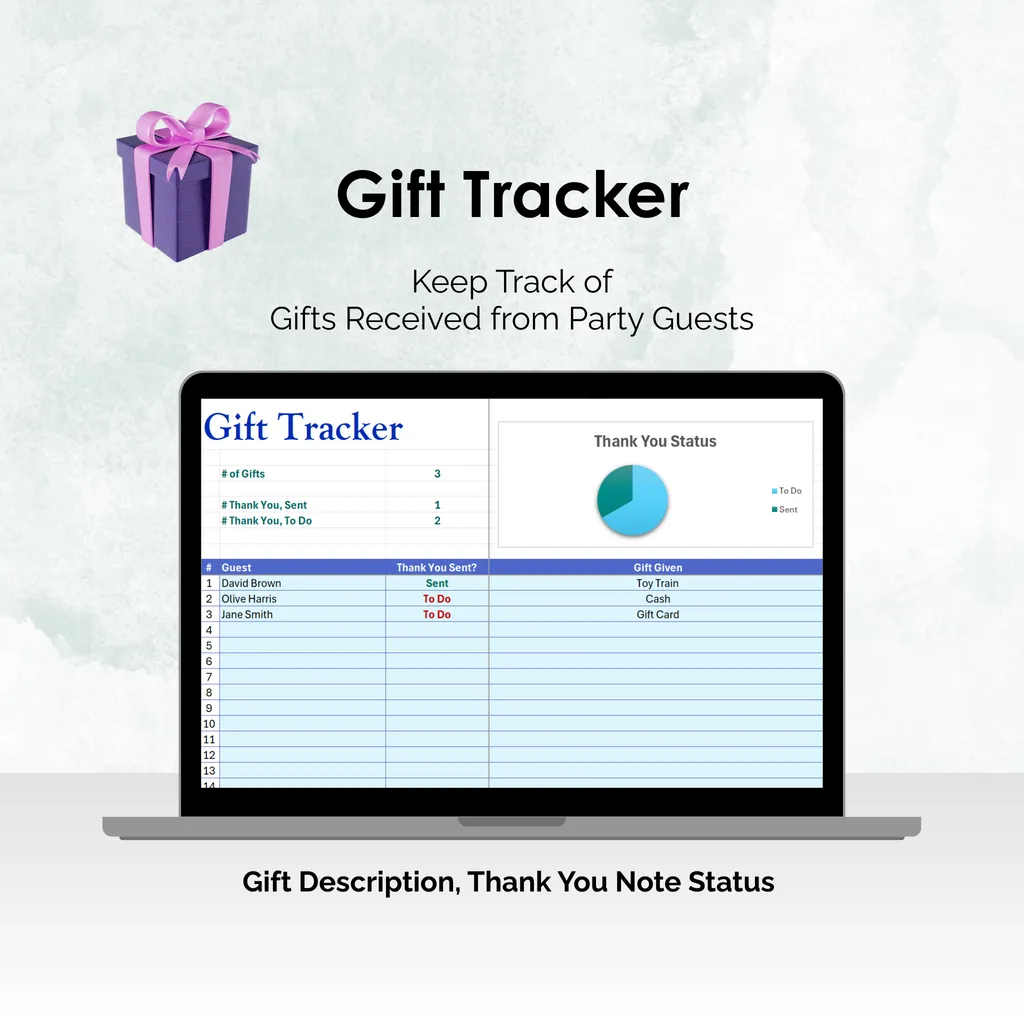 Party Planner - Excel - Gift Tracker