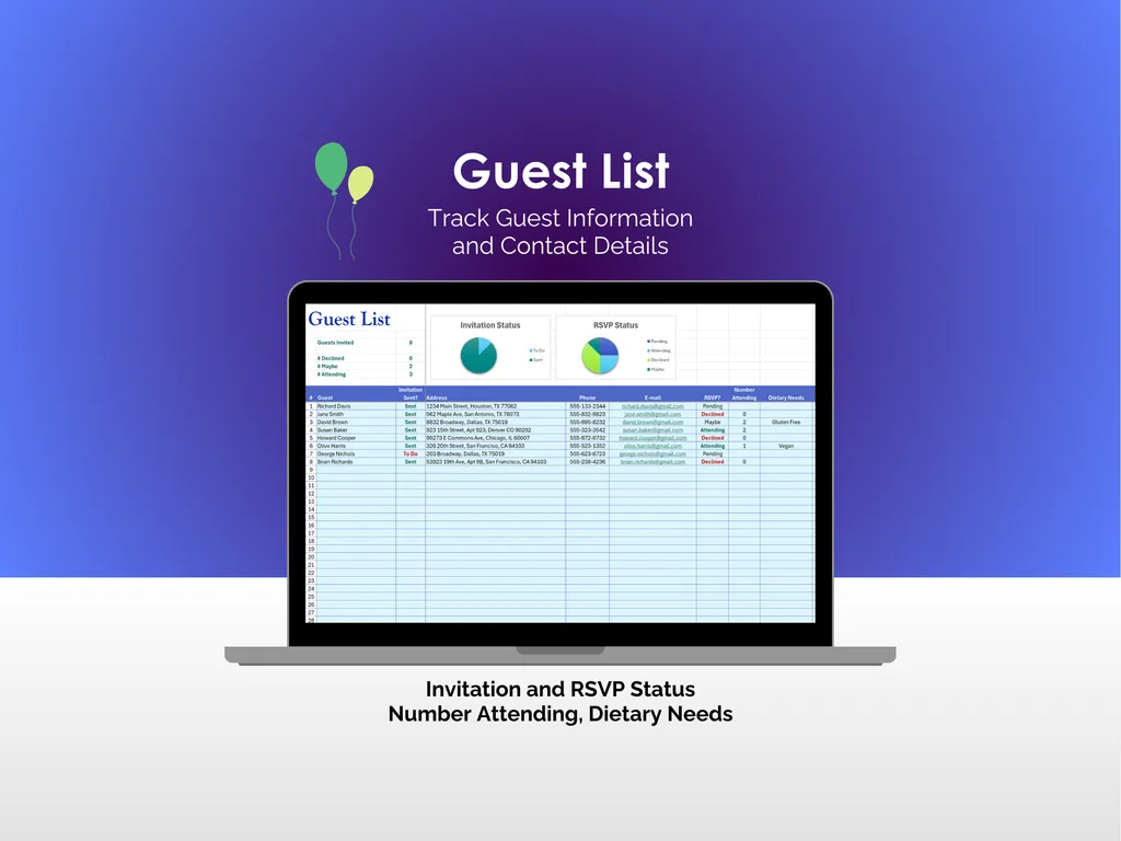 Party Planner - Excel - Guest List