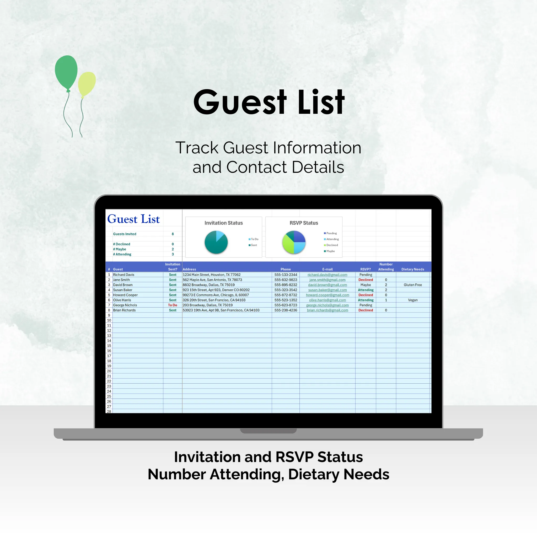 Party Planner - Excel - Guest List