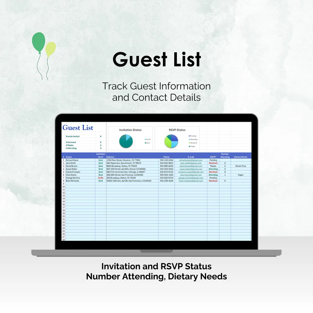 Party Planner - Excel - Guest List