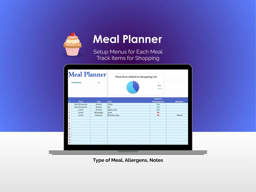 Party Planner - Excel - Meal Planner
