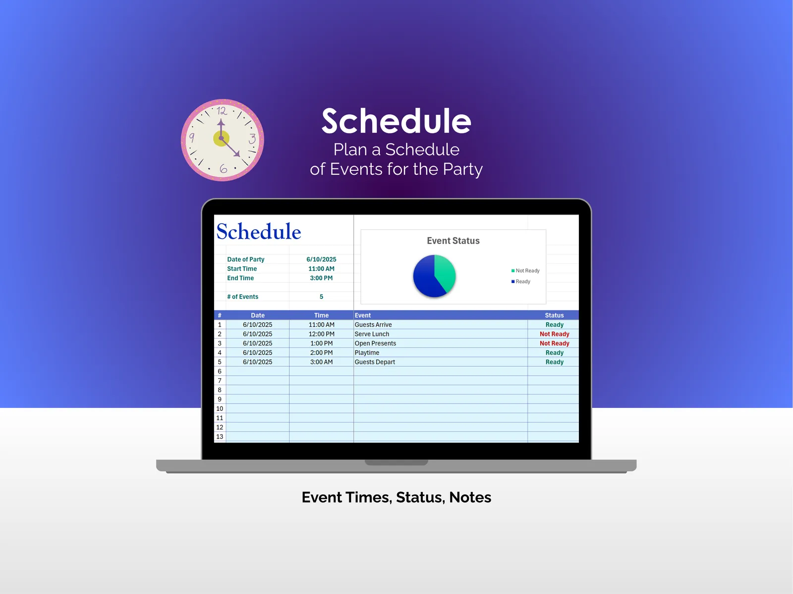 Party Planner - Excel - Schedule