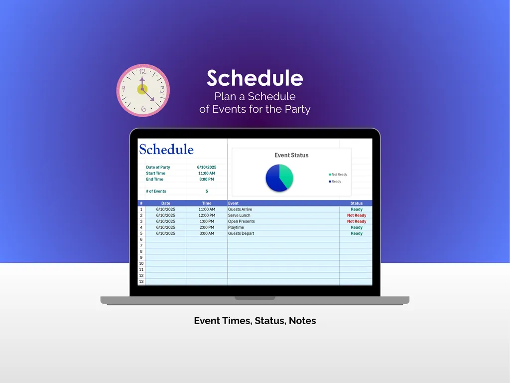 Party Planner - Excel - Schedule