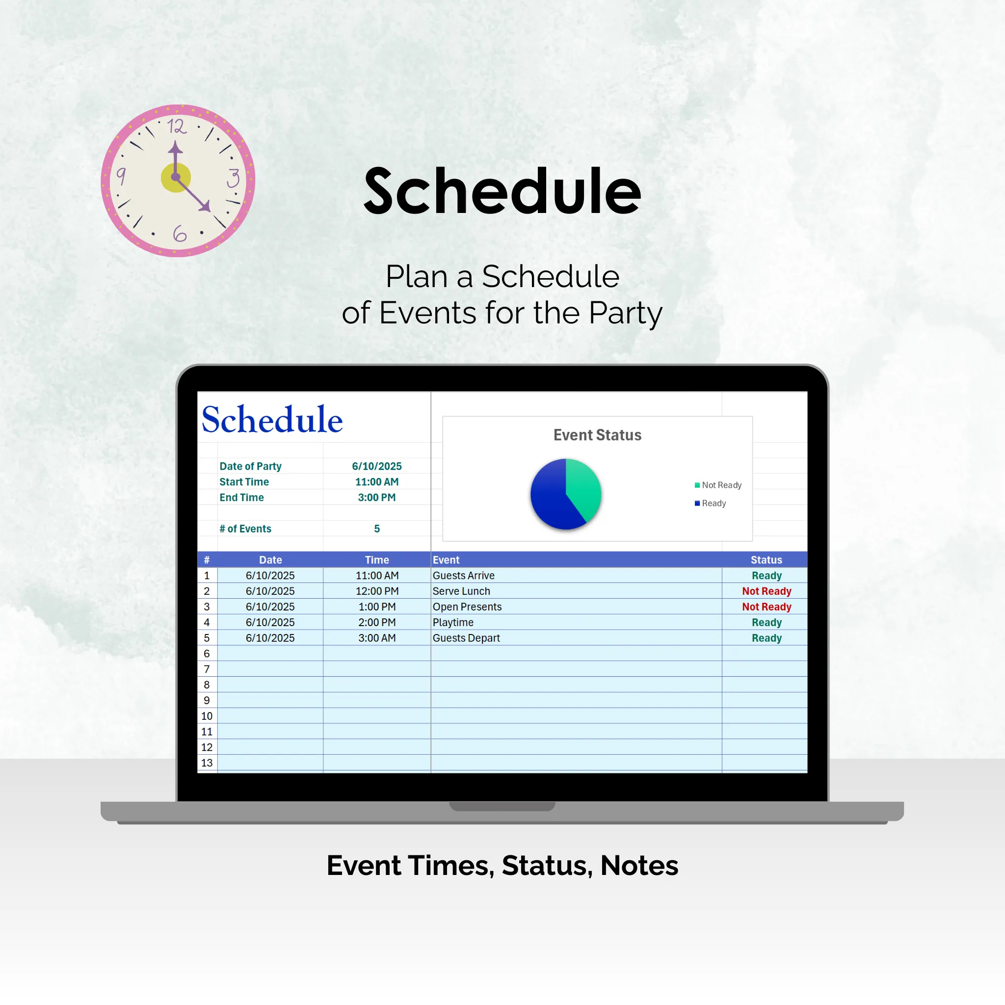 Party Planner - Excel - Schedule