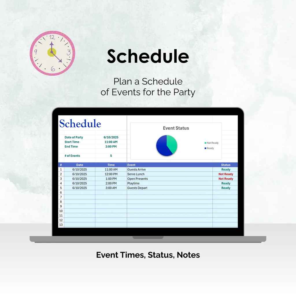 Party Planner - Excel - Schedule