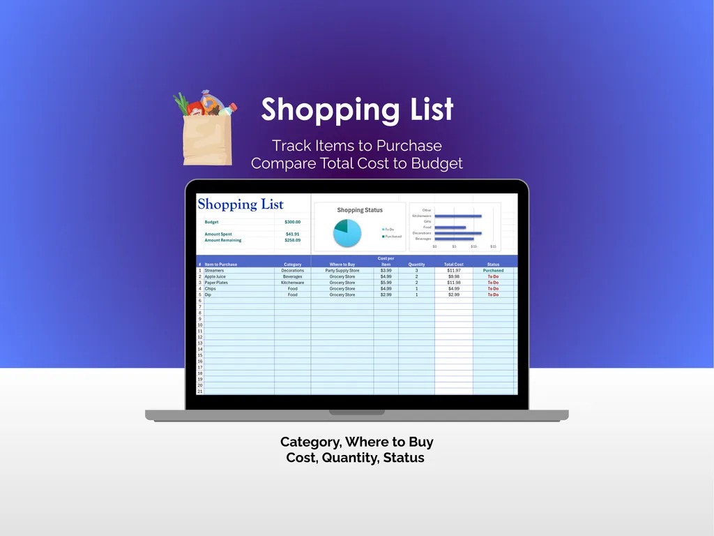 Party Planner - Excel - Shopping List