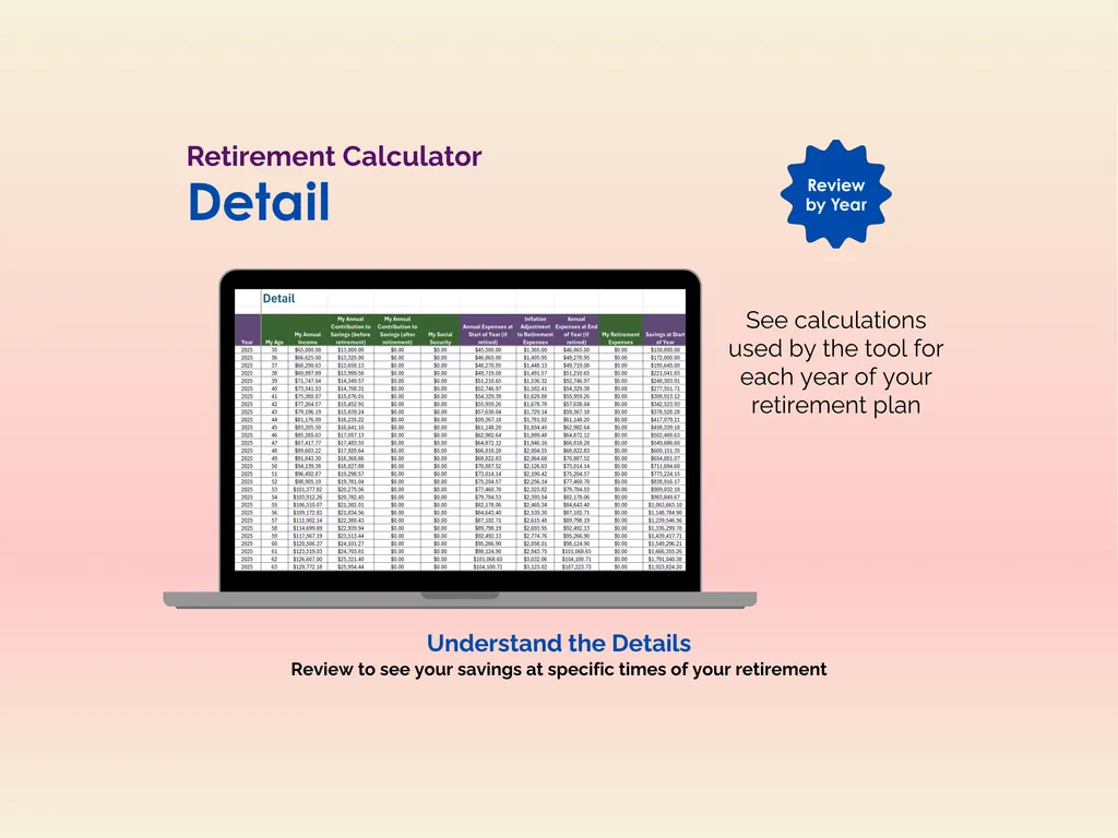 Retirement Calculator - Excel - Detail