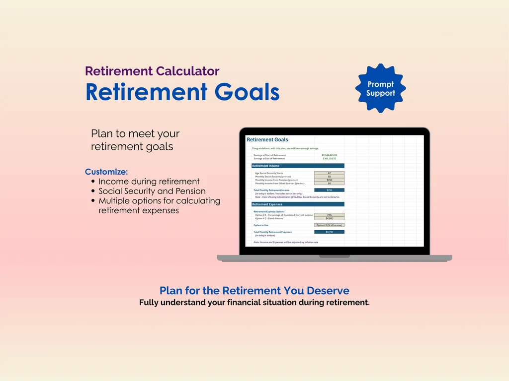 Retirement Calculator - Excel - Retirement Goals