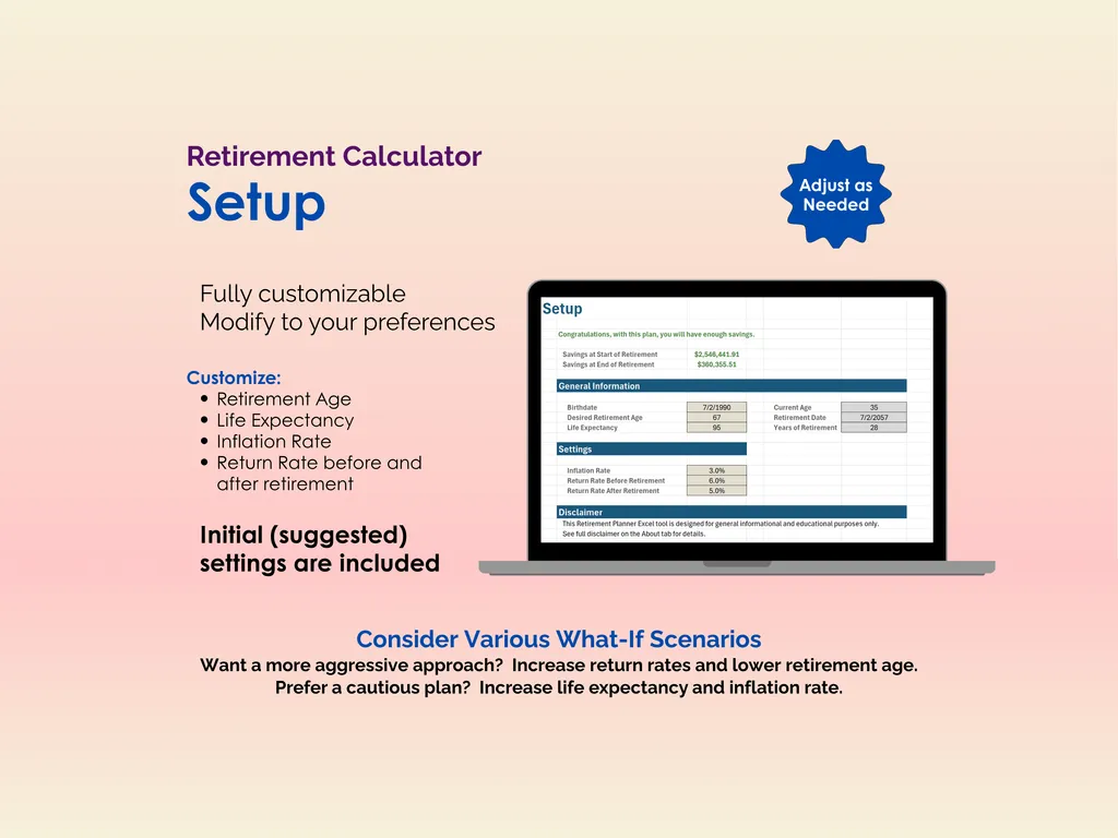 Retirement Calculator - Excel - Setup