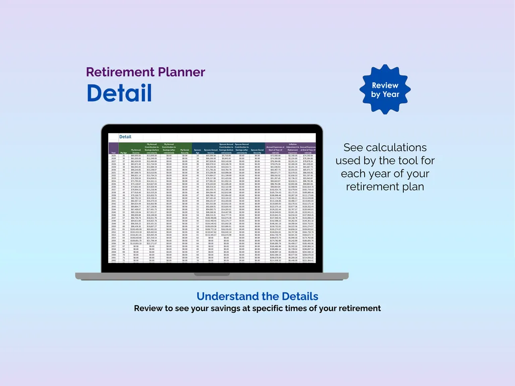 Retirement Planner - Excel - Detail