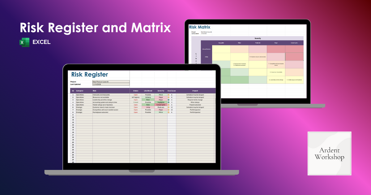 Risk Register and Risk Matrix - Excel | Ardent Workshop