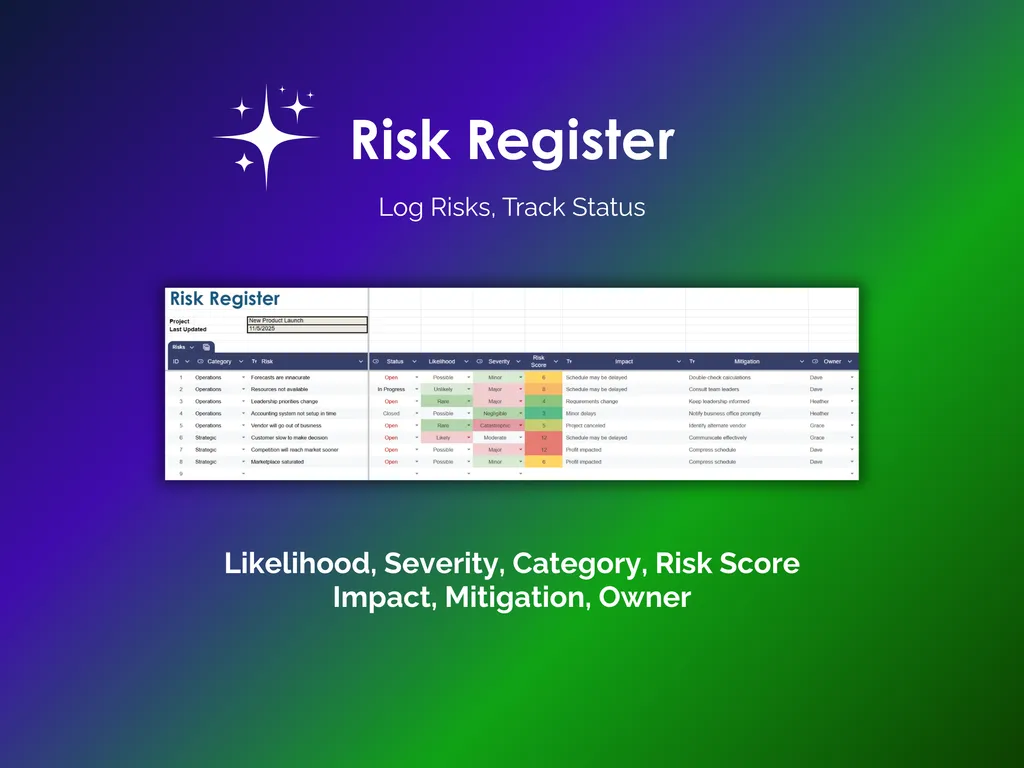 Risk Register and Matrix - Sheets - Register