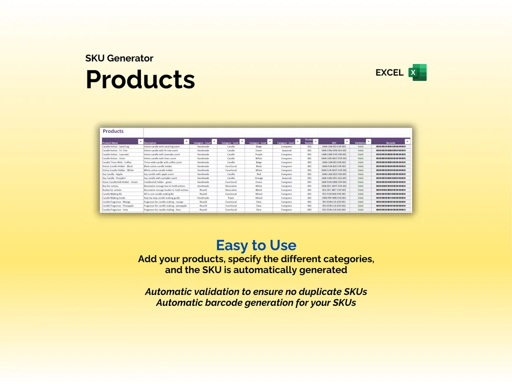 SKU Generator - Excel - Products