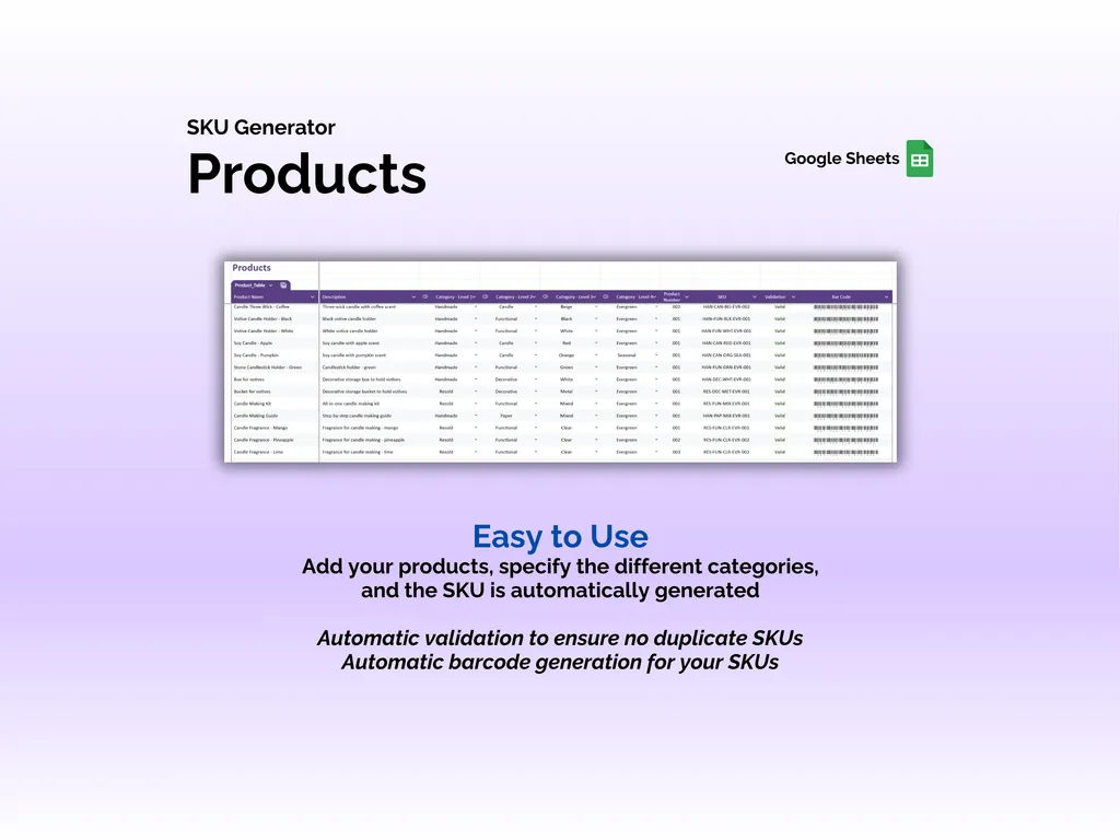 SKU Generator - Sheets - Products