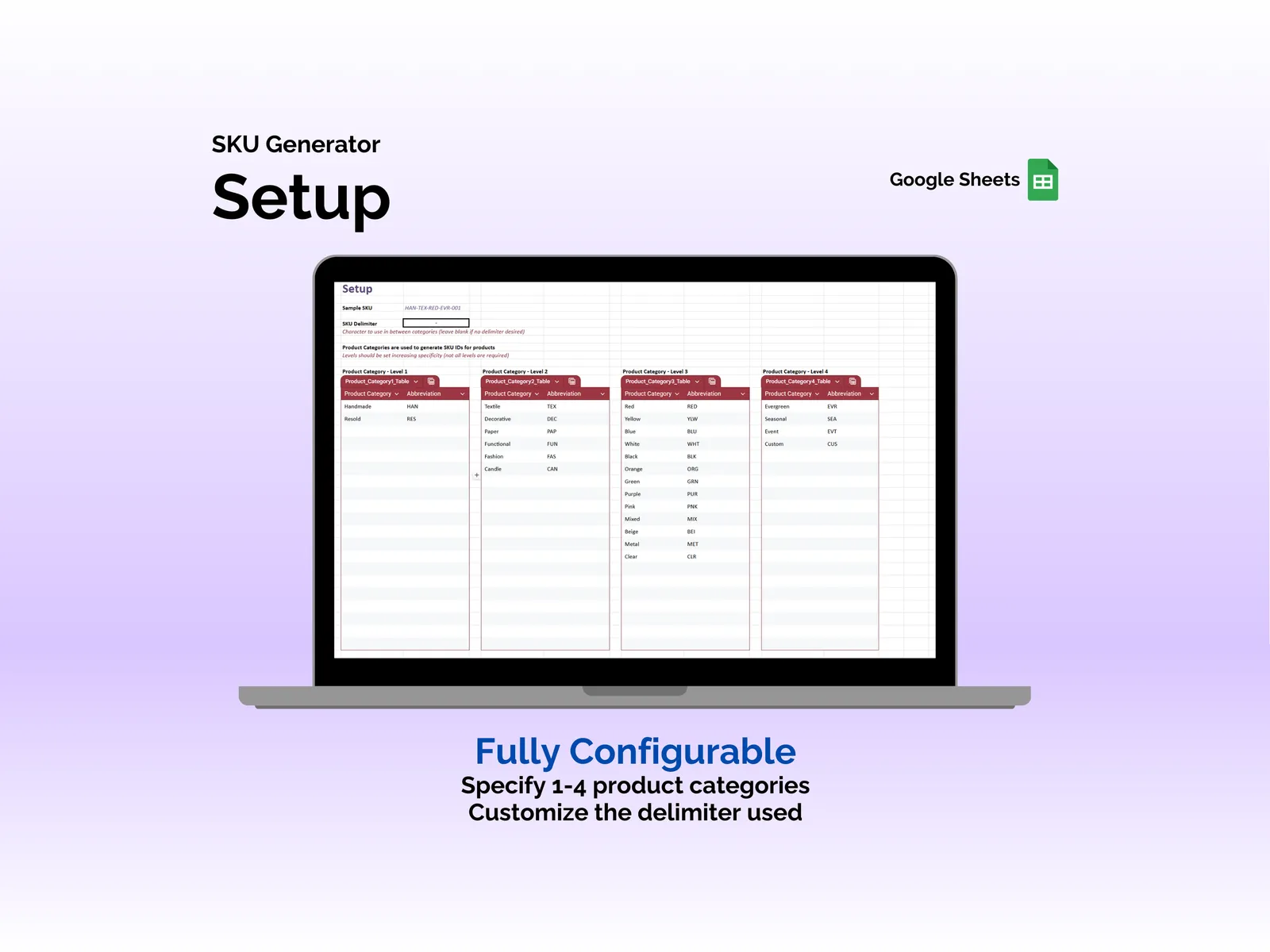 SKU Generator - Sheets - Setup