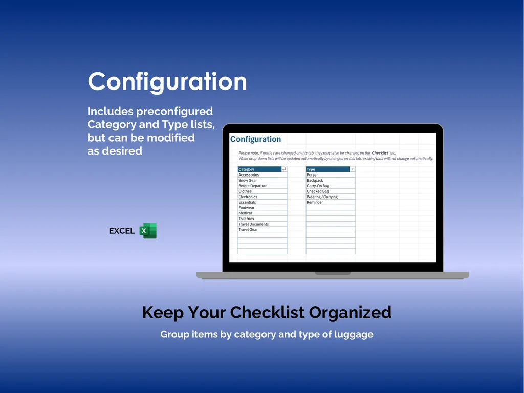 Ski and Snowboard Vacation Checklist - Excel - Fully Editable - Make Your Own